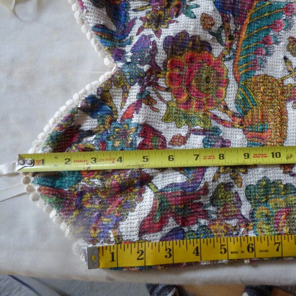 QUIRKY GOTH BOHO COWGIRL CROPPED CAMI MULTI PEACOCK SEQUINS LINED LACE ZIP M L - Picture 10 of 11